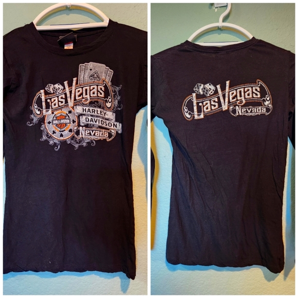 Harley Davidson Las Vegas Top Women Medium Long Sleeve T-shirt Sparkle Logo Dice - Picture 1 of 7